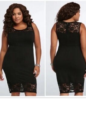 torrid Black Lace-Trim Midi Sheath Dress